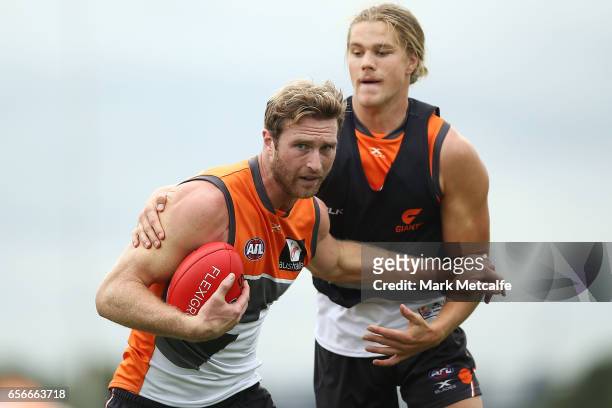 Dawson Simpson of the Giants in action during the Greater Western Sydney Giants AFL training session at WestConnex Centre on March 23, 2017 in...