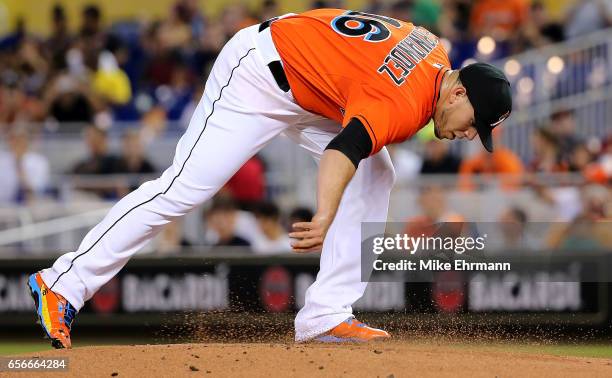 Jose Fernandez of the Miami Marlins pitches during a game against the San Francisco Giants at Marlins Park on July 2, 2015 in Miami, Florida.