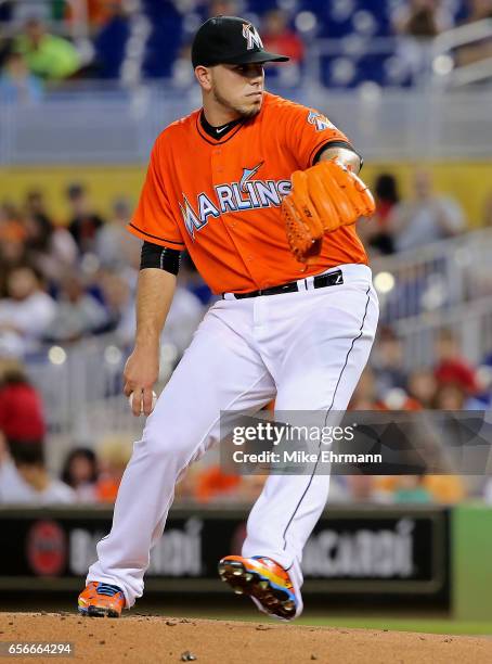 Jose Fernandez of the Miami Marlins pitches during a game against the San Francisco Giants at Marlins Park on July 2, 2015 in Miami, Florida.