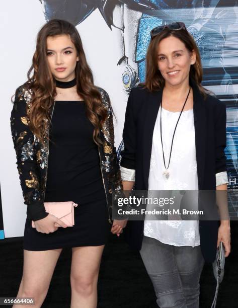 Actor/singer Amy Jo Johnson and Francesca Christine Giner at the premiere of Lionsgate's "Power Rangers" on March 22, 2017 in Westwood, California.