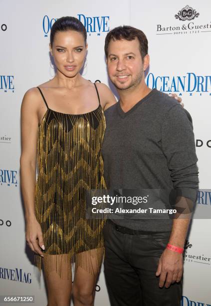 Adriana Lima and Jared Shapiro are seen arriving at the Ocean Drive Magazine March issue cover party at KOMODO Restaurant and Lounge on March 22,...
