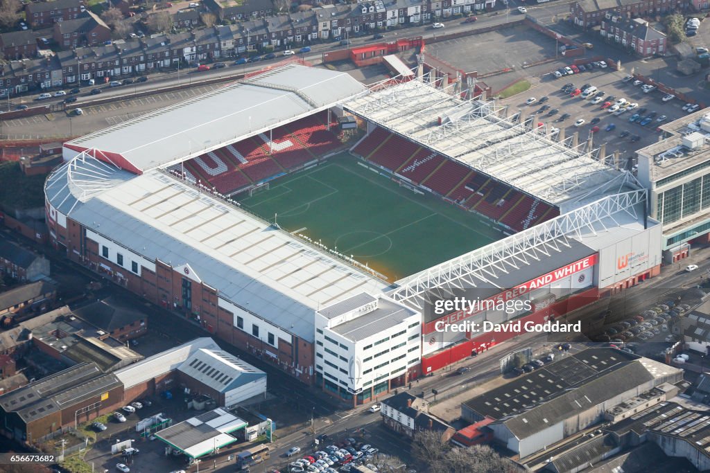 Aerial photograph of Sheffield United's Branwell Lane Stadium, South Yorkshire