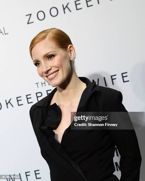 Actress Jessica Chastain attends the screening of the motion picutre, "The Zookeeper's Wife" at the United States Holocaust Memorial Museum on March...