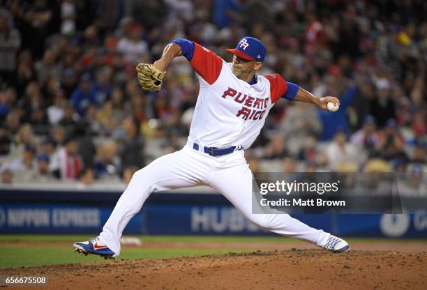 Romero of Team Puerto Rico pitches during Game 3 of the Championship Round of the 2017 World Baseball Classic against Team USA on Wednesday, March...