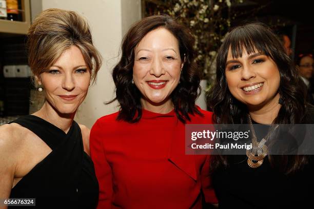 Editor-in-Chief Robbie Myers, honoree Rhea Suh, and honoree Meighan Stone attend ELLE and Bottega Veneta Women in Washington dinner hosted by Robbie...