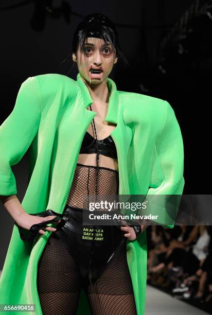 Model walks the runway wearing Kakopieros at Vancouver Fashion Week Fall/Winter 2017 at Chinese Cultural Centre of Greater Vancouver on March 22,...