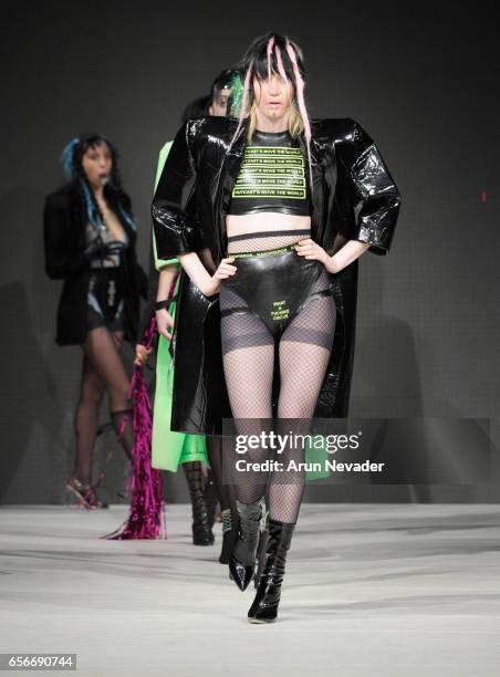 Models walk the runway wearing Kakopieros at Vancouver Fashion Week Fall/Winter 2017 at Chinese Cultural Centre of Greater Vancouver on March 22,...