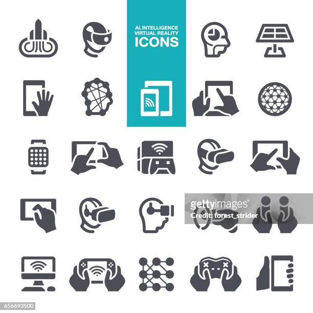 artificial intelligence and virtual reality icons - virtual reality stock illustrations