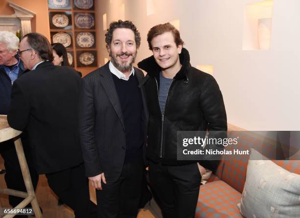 Actors Guillaume Gallienne and Nicolas Messica attends the "Cezanne Et Moi" New York premiere after party at the Whitby Hotel on March 22, 2017 in...