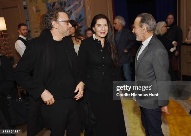 Visual artist Marco Brambilla, Marina Abramovi and David Salle attend the "Cezanne Et Moi" New York premiere after party at the Whitby Hotel on...