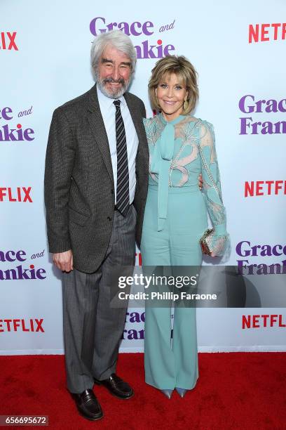 Sam Waterston and Jane Fonda attend the screening for Netflix's "Grace and Frankie" Season 3 at ArcLight Hollywood on March 22, 2017 in Hollywood,...