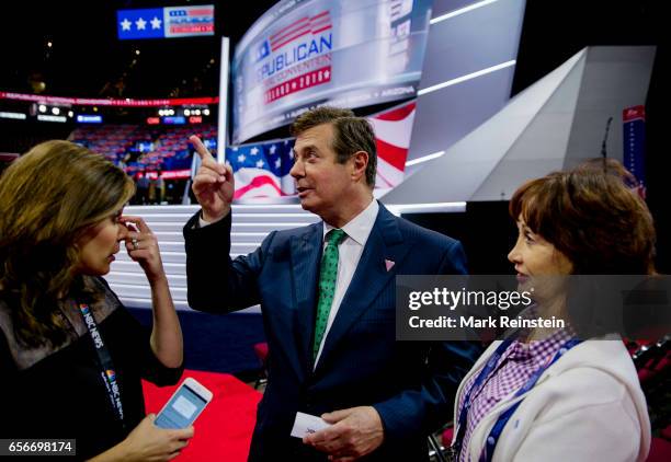 On the floor of the Quicken Arena before the Republican National Convention, American broadcast journalist Hallie Jackson of NBC-TV speaks with...