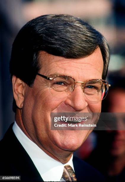 American politician and Senate Majority Leader Senator Trent Lott speaks with the press outside CBS Studios, Washington DC, February 8, 1998. He was...