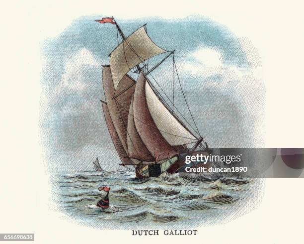 traditional dutch galiot boat - galleon stock illustrations