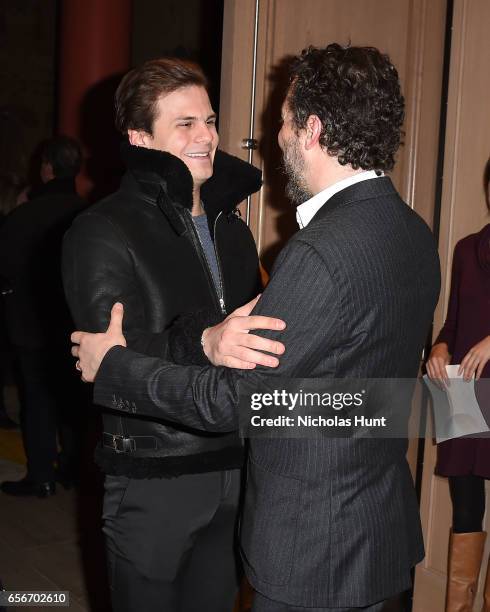 Actors Nicolas Messica and Guillaume Gallienne attend the "Cezanne Et Moi" New York premiere after party at the Whitby Hotel on March 22, 2017 in New...