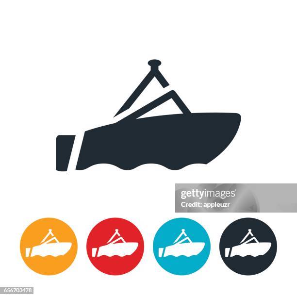 ski boat icon - motorboating stock illustrations