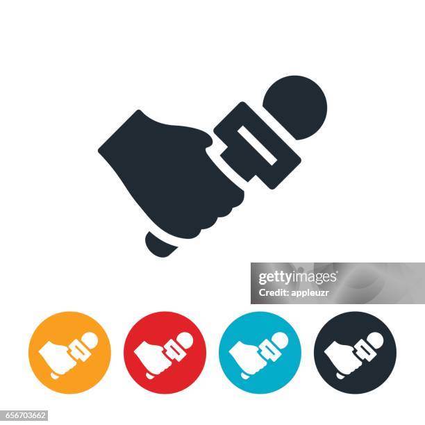 hand with microphone icon - reporter microphone stock illustrations