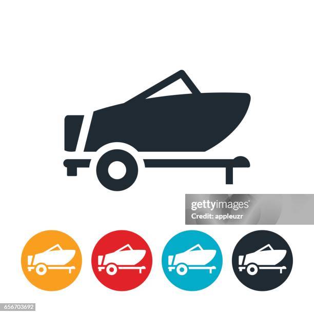 illustrazioni stock, clip art, cartoni animati e icone di tendenza di icona barca su rimorchio - vehicle trailer