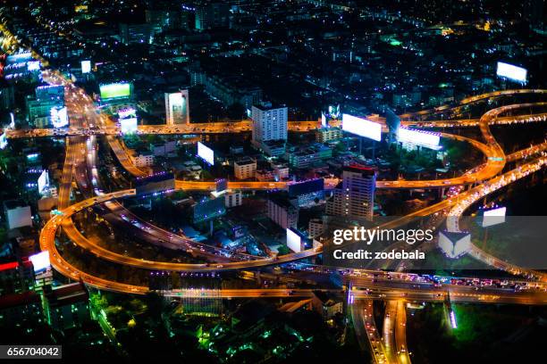 bangkok aerial view at night - thailandia stock pictures, royalty-free photos & images