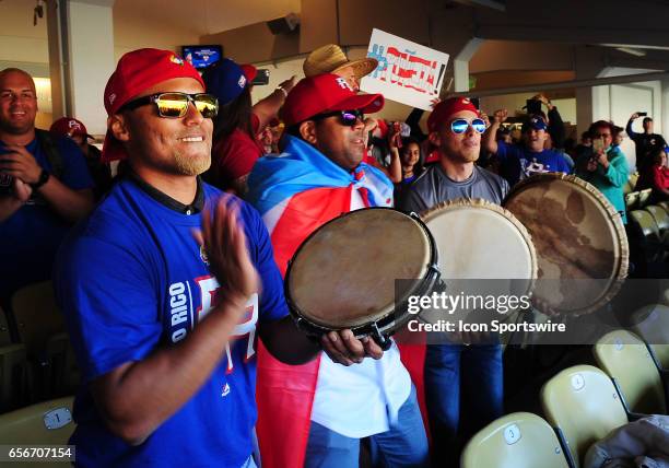 Fans in the stands during batting practice before a World Baseball Classic finals game between team USA and team Puerto Rico, on March 22 played at...