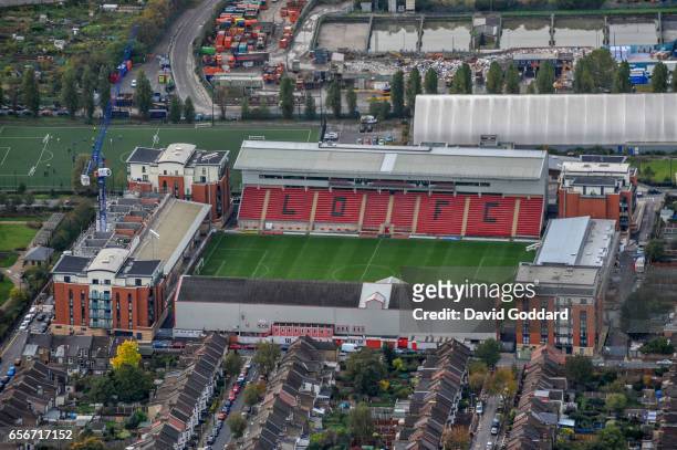 Aerial view of the Matchroom Stadium the home of Leyton Orient Football Club on October 23, 2009