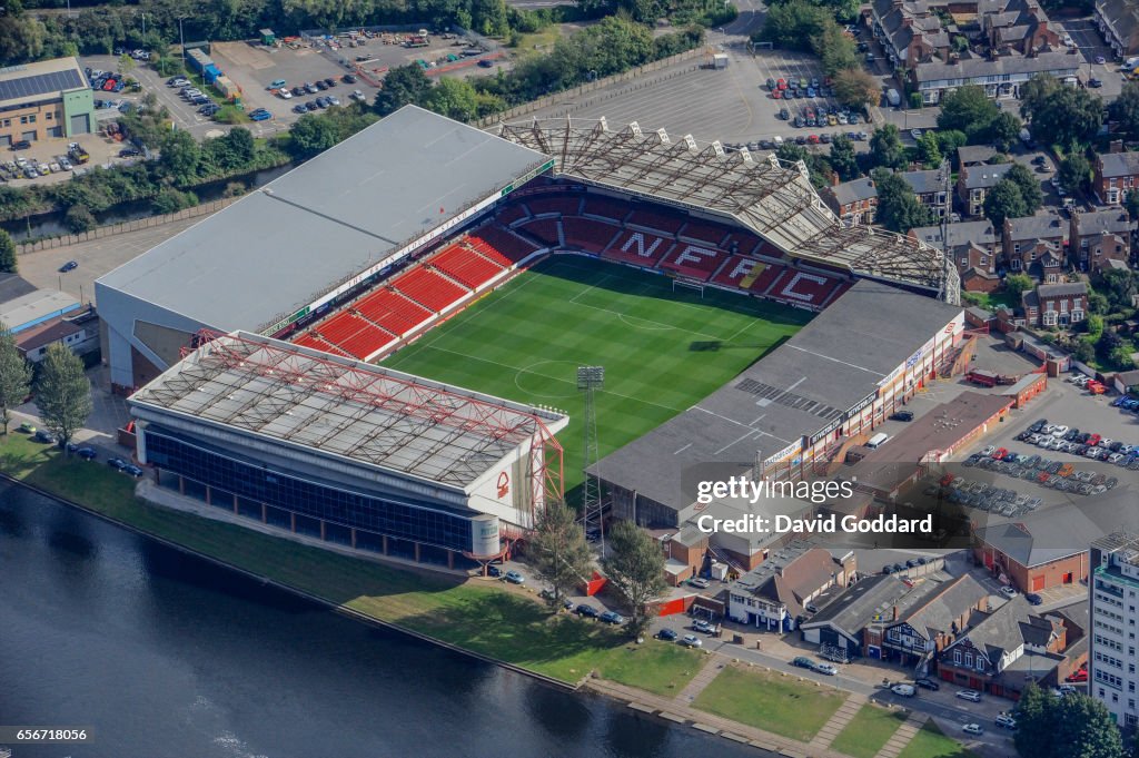 An aerial photograph of City Ground, home of Nottingham Forest Football Club