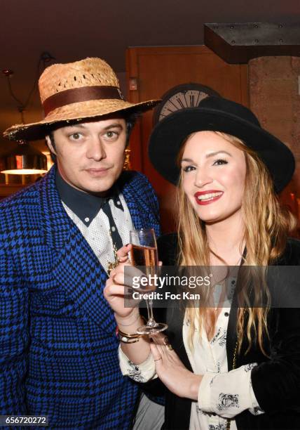 Actor ÊAurelien Wiik and PR Chloe Clor attend 'Apero Mecs A Legumes' Party Hosted by Grand Seigneur Magazine at the Bistrot Marguerite on March 22,...
