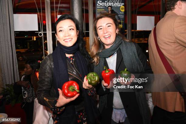 Malika Lambert and Anais Aidoud attend 'Apero Mecs A Legumes' Party Hosted by Grand Seigneur Magazine at the Bistrot Marguerite on March 22, 2017 in...