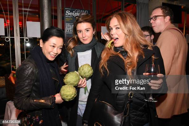 Malika Lambert, actresses Anais Aidoud and Lola Dewaeret attend 'Apero Mecs A Legumes' Party Hosted by Grand Seigneur Magazine at the Bistrot...