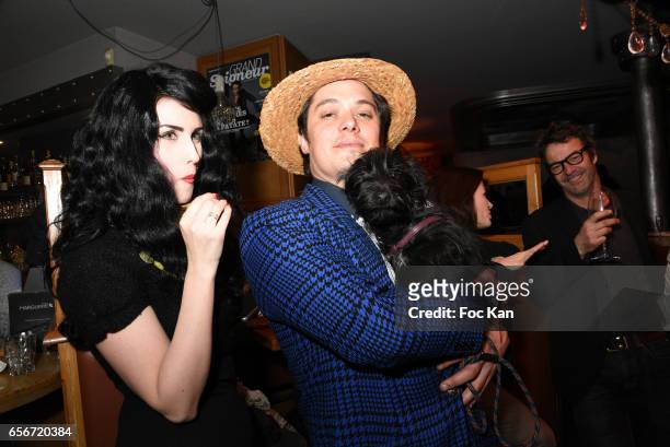 Photo stylist Elsa Oesinger, actor Aurelien Wiik and dog Tina attend 'Apero Mecs A Legumes' Party Hosted by Grand Seigneur Magazine at the Bistrot...