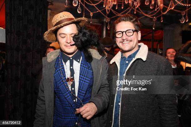Actors ÊAurelien Wiik, Dog Tina and Mathias Van Khache attend 'Apero Mecs A Legumes' Party Hosted by Grand Seigneur Magazine at the Bistrot...