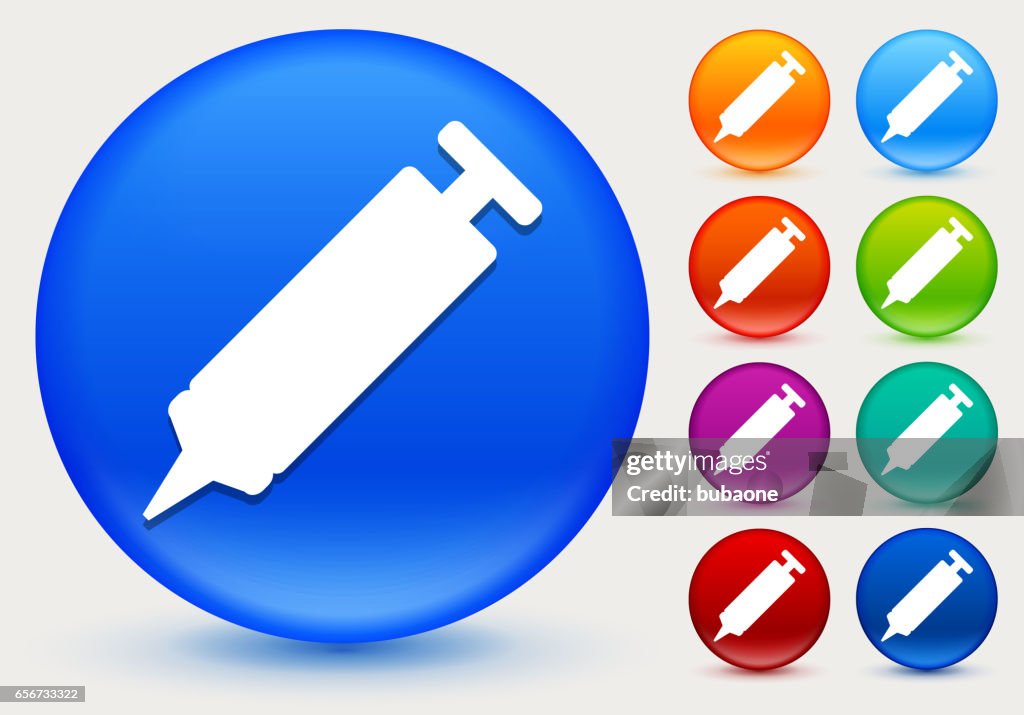 SilIcon on Shiny Color Circle Buttonse and Glue Sealant Icon on Shiny Color Circle Buttons