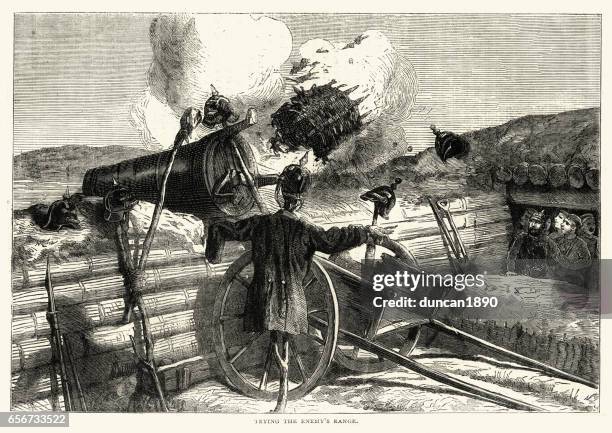 franco prussian war trying the enemy's range - ditch stock illustrations