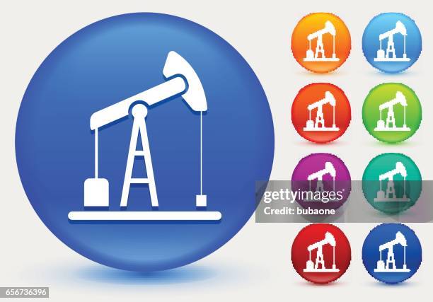 oil drill icon on shiny color circle buttons - hydraulic fracturing icons stock illustrations