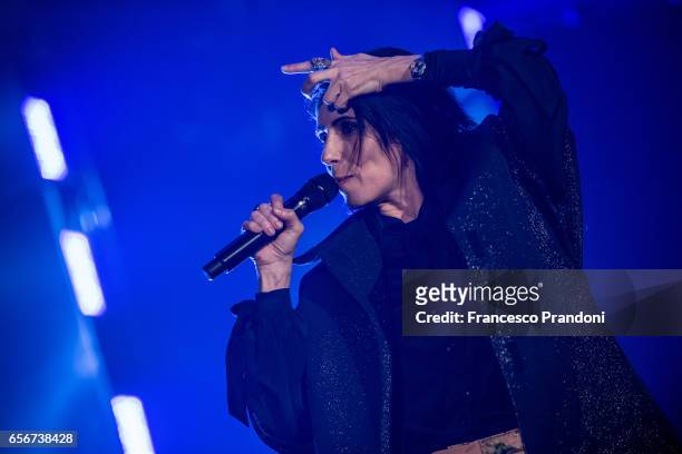 Giorgia performs at Unipol Arena on March 22, 2017 in Bologna, Italy.