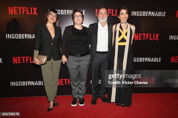 Writer, Natasha Ybarra-Klor, producers, Epigmenio Ibarra and Veronica Velasco attend the launch of Netflix's series "Ingobernable" red carpet at...