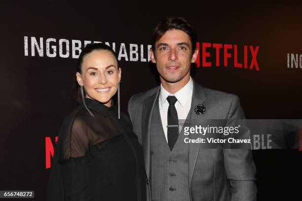 Zuria Vega and Alberto Guerra attend the launch of Netflix's series "Ingobernable" red carpet at Auditorio BlackBerry on March 22, 2017 in Mexico...