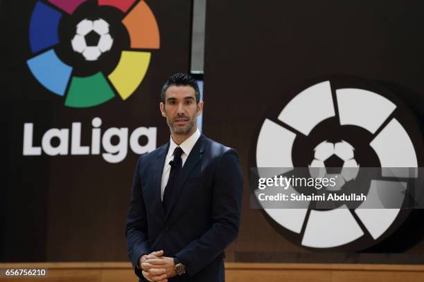 LaLiga ambassador, Fernando Sanz attends the launch of LaLiga at the Supreme Court Terrace, National Gallery Singapore on March 23, 2017 in...