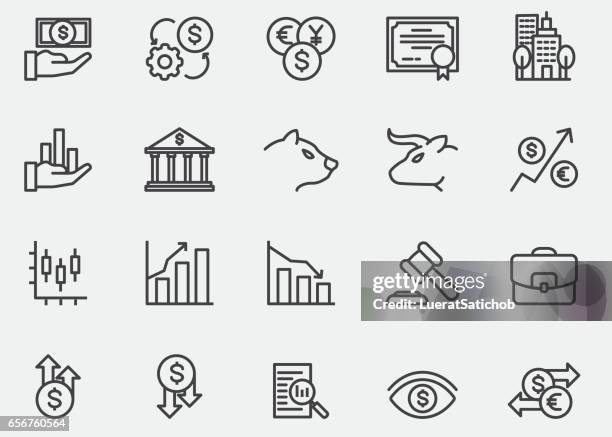 illustrazioni stock, clip art, cartoni animati e icone di tendenza di icone della linea di borsa | eps10 - certificato azionario