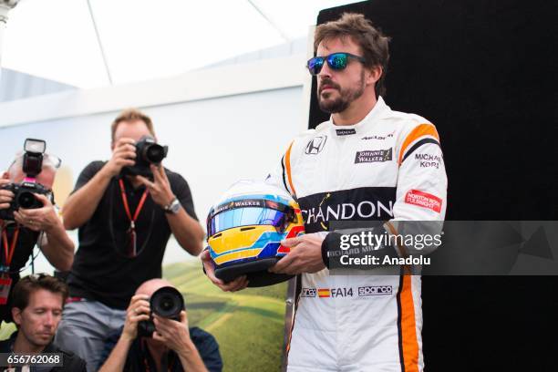 Fernando Alonso of Spain driving for McLaren Honda, poses during driver portrait session before the 2017 Formula 1 Rolex Australian Grand Prix....