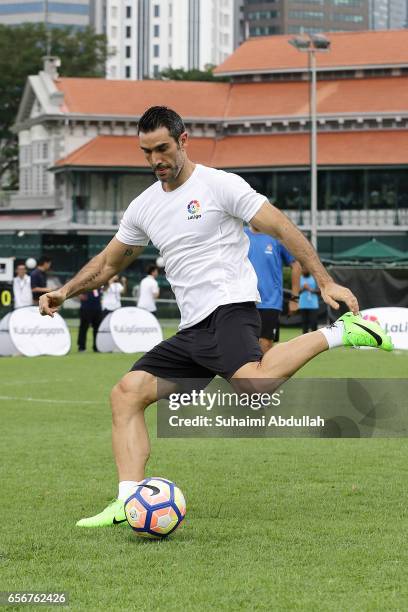 LaLiga ambassador, Fernando Sanz in action during a friendly football match after the launch of LaLiga at the Supreme Court Terrace, National Gallery...