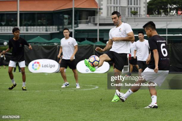 LaLiga ambassador, Fernando Sanz in action during a friendly football match after the launch of LaLiga at the Supreme Court Terrace, National Gallery...