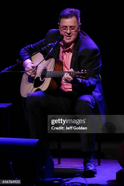 Vince Gill performs in support of the "Songs and Stories Tour" at Fred Kavli Theatre on March 22, 2017 in Thousand Oaks, California.