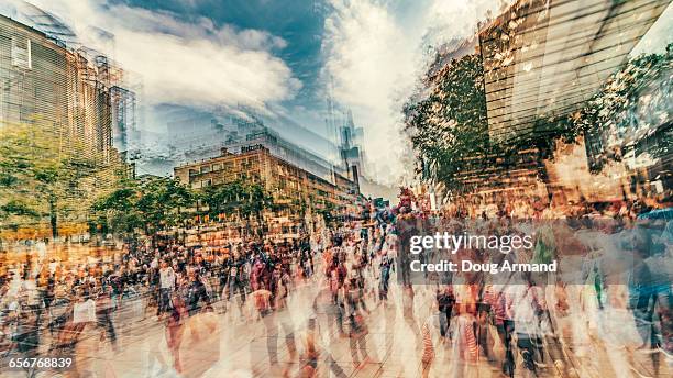 shoppers along the zeil plaza in frankfurt - frankfurt zeil stockfoto's en -beelden