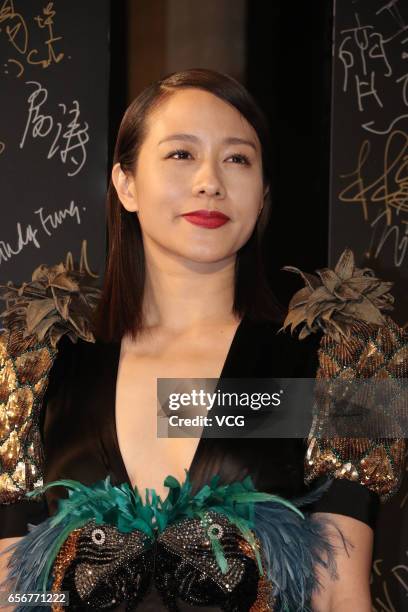 Actress Karena Lam arrives at the red carpet of the 11th Asian Film Awards at Hong Kong Cultural Centre on March 21, 2017 in Hong Kong, China.