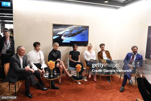 Jean-Christophe Babin, Kris Wu, Jasmine Sanders, Laura Harrier, Caroline Vreeland, Jon Kortajarena and Guido Terreni attend Bvlgari press Breakfast...