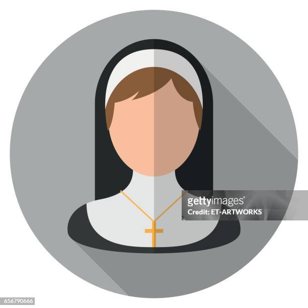 ilustraciones, imágenes clip art, dibujos animados e iconos de stock de icono plano de monja - nun