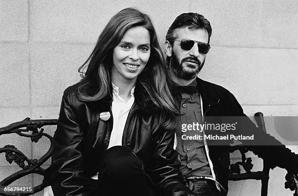 English drummer Ringo Starr, formerly of the Beatles, with his wife, American actress Barbara Bach, London, 1981.