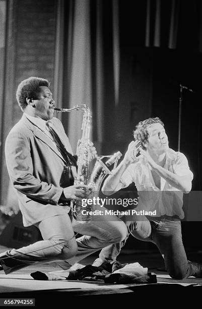 American saxophonist Clarence Clemons performing with Bruce Springsteen and the E Street Band, 1981.