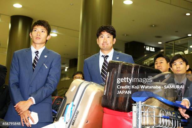 Tomoyuki Sugano of Japan is seen on arrival at Narita International Airport on March 23, 2017 in Narita, Chiba, Japan.